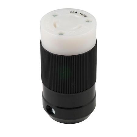 Marinco Locking Connector, L5-20R, 20 A, 125V AC, Single Phase, 2 Pole, Black, White 205C